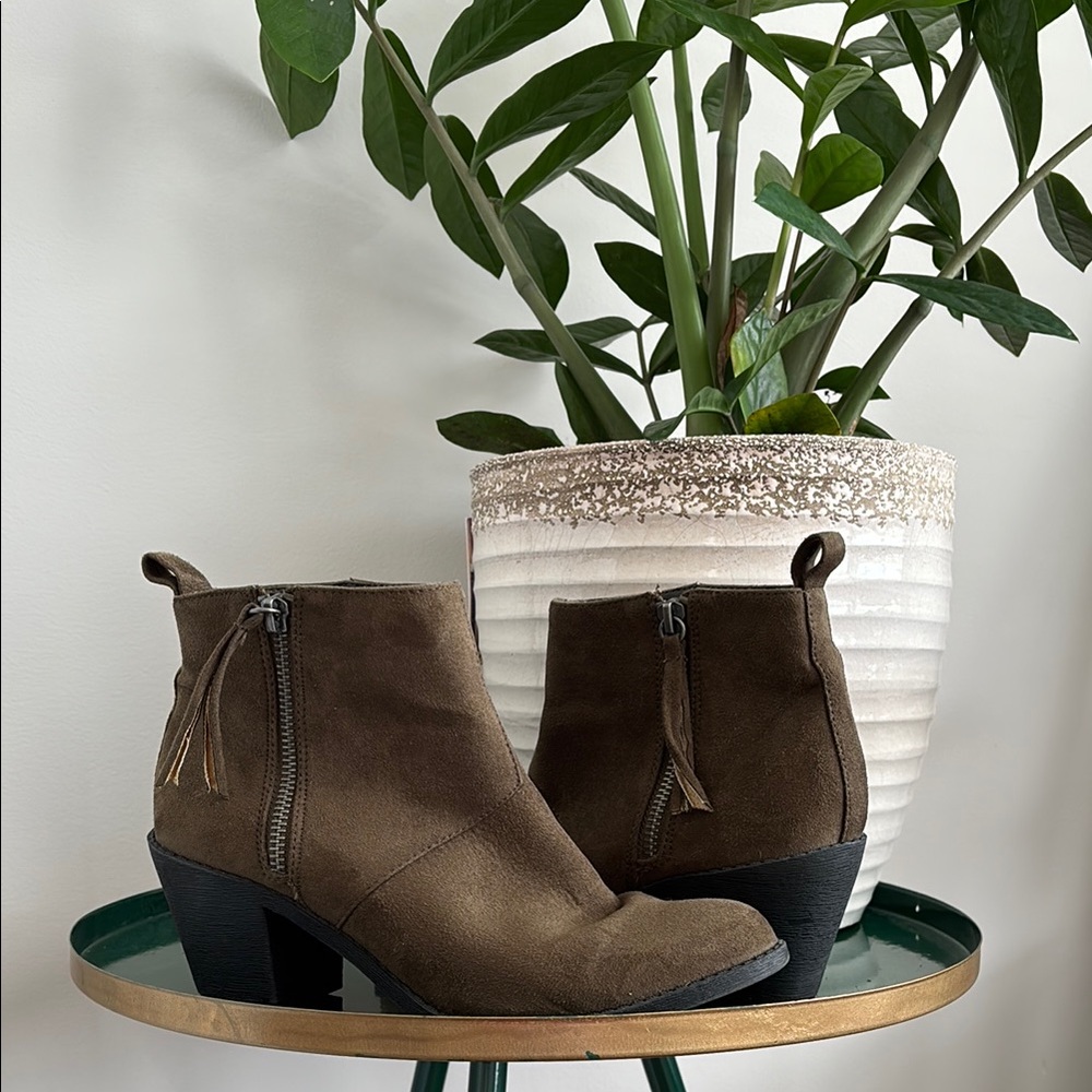 Forever 21 Brown Suede Ankle Booties with Stacked Heel